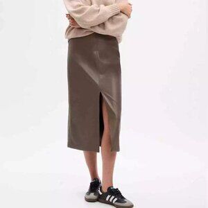 NEW Gap Women's RT$110 Cashmere Brown Faux/Vegan Leather Pencil Midi Skirt 16 XL
